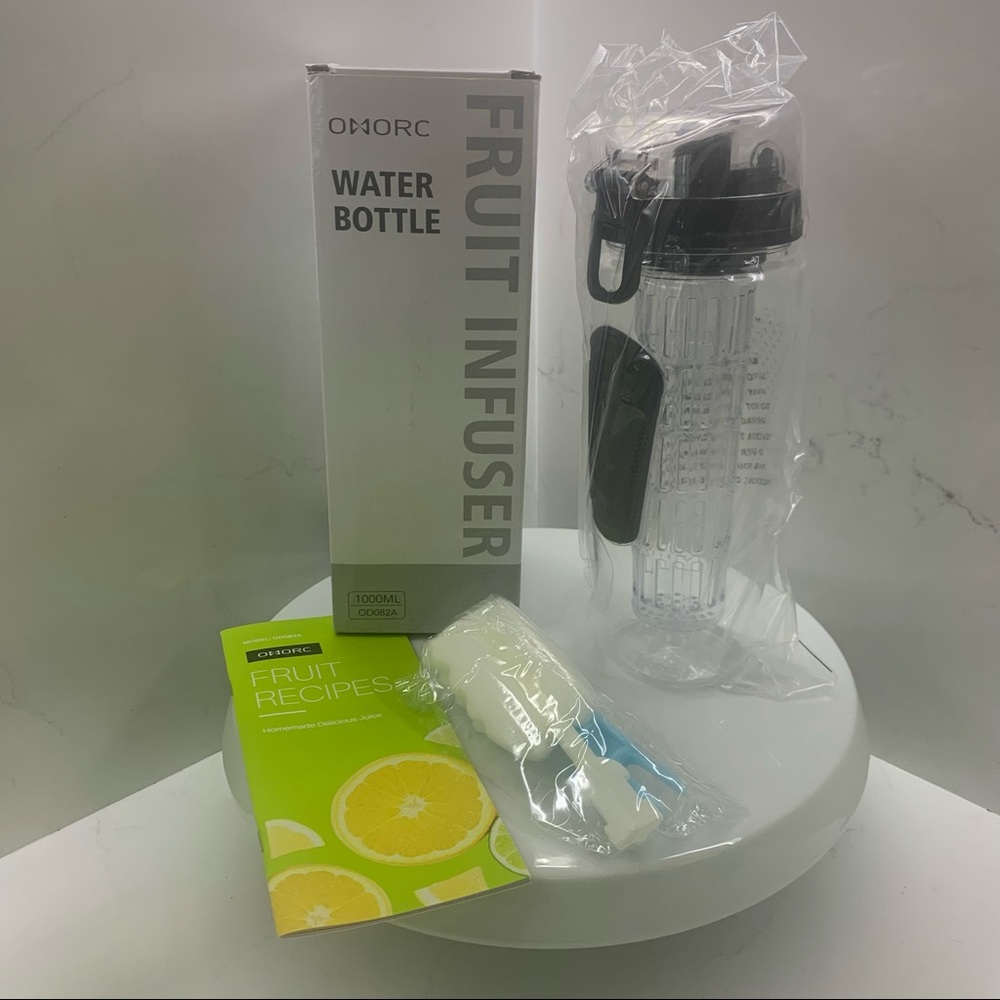 OMORC 32oz 1000ml 1L FRUIT INFUSER Flip Top SPORT WATER BOTTLE Black /  BPA FREE